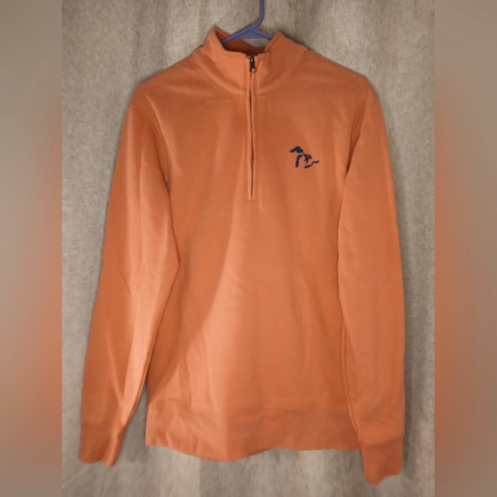 OUTTA TOWN WOMENS SIZE XS LONG-SLEEVE ORANGE AND NAVY BLUE SWEATER
